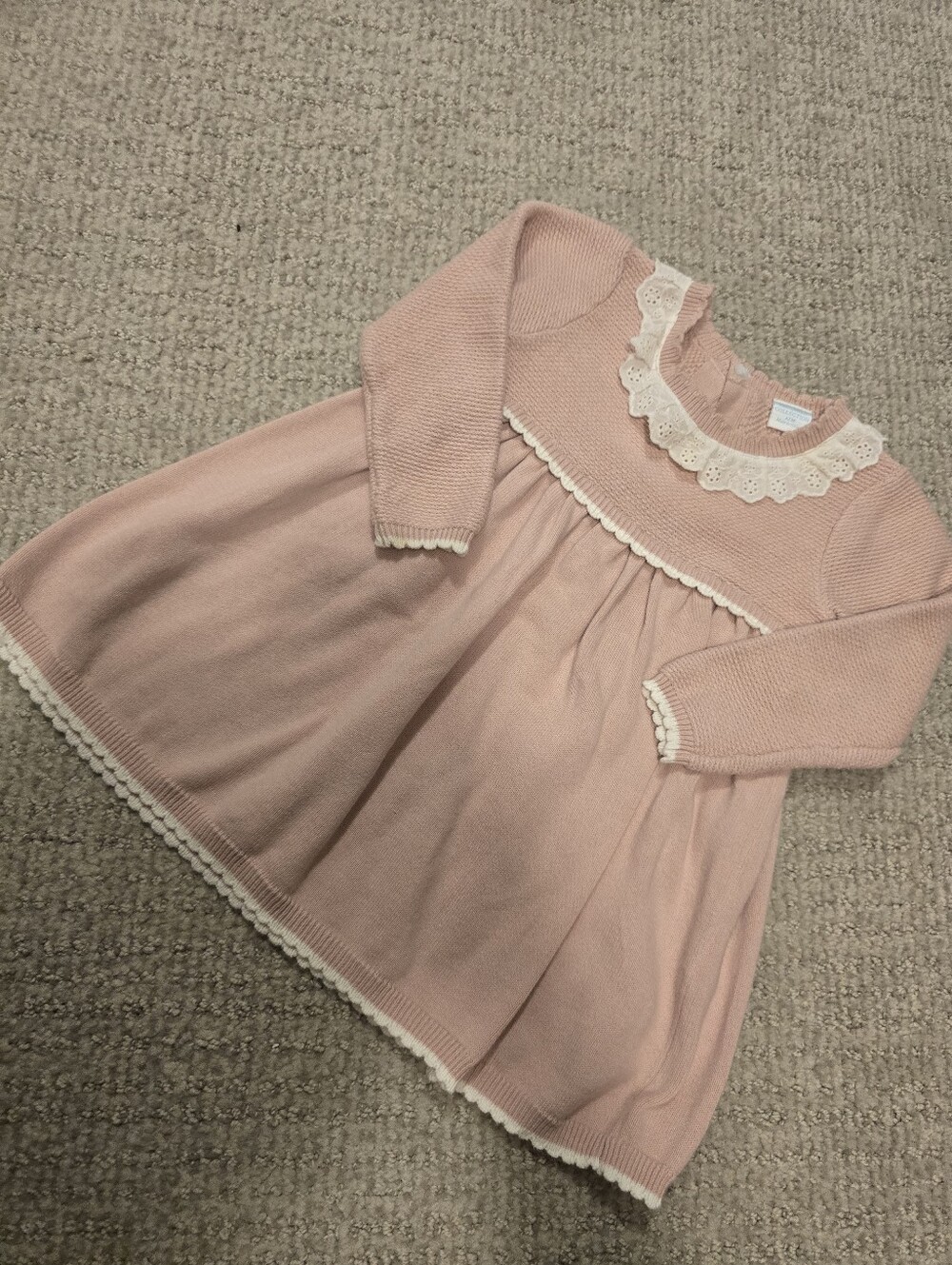 Edgehill Collection Girls' Pink Knit Dress with Lace Collar